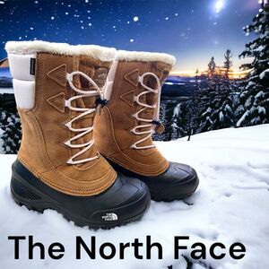 The North Face Girls Faux Fur Leather Shellista Lace IV Snow Boots Brown Size 4